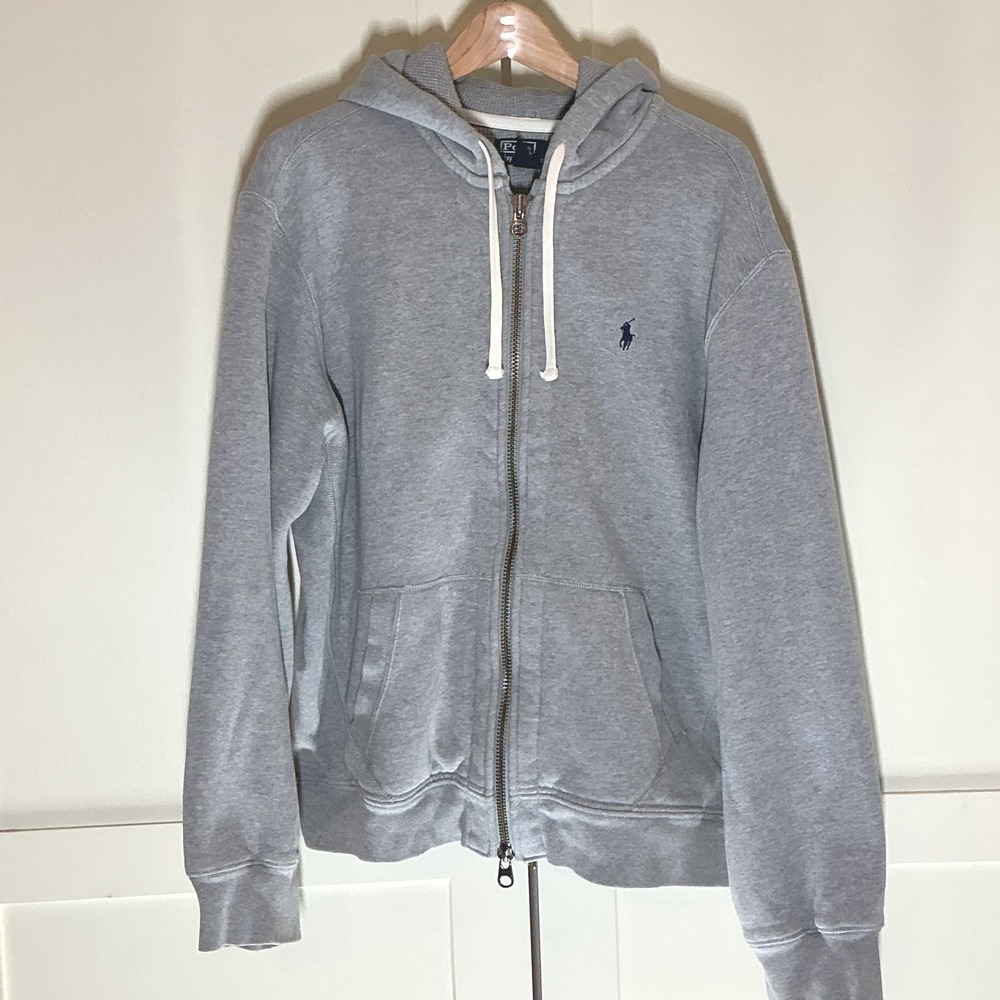 Vintage Polo Ralph Lauren Zip Hoodie Mens XL Gray Heavyweight Waffle Hood Street
